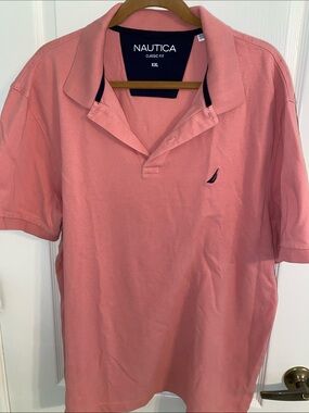 Nautica Men's Classic Fit Polo in Dusty Pink with Navy Logo